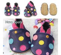 Dotty Fish Soft Leather Baby Shoes. Toddler Shoes. Non Slip. Navy Shoe with Multi-Coloured Spotty Dotty Design. Girls. 12-18 Months (5 UK Child)