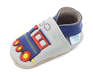 Dotty Fish Soft Sole Leather Baby & Toddler Shoes - Barefoot, Non-Slip, Lightweight & Flexible, Elasticated Ankles - Unisex Boys & Girls, Podiatry Approved - Train 2-3 Years