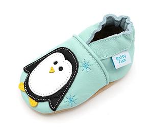 Dotty Fish Soft Sole Leather Baby & Toddler Shoes - Barefoot, Non-Slip, Lightweight & Flexible, Elasticated Ankles - Unisex Boys & Girls, Podiatry Approved - Penguin 3-4 Years
