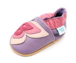 Dotty Fish Soft Sole Leather Baby & Toddler Shoes - Barefoot, Non-Slip, Lightweight & Flexible, Elasticated Ankles - Unisex Boys & Girls, Podiatry Approved - Purple Butterfly 4-5 Years