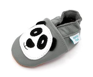 Dotty Fish Soft Sole Leather Baby & Toddler Shoes - Barefoot, Non-Slip, Lightweight & Flexible, Elasticated Ankles - Unisex Boys & Girls, UK Brand, Podiatry Approved - Panda 0-6 Months