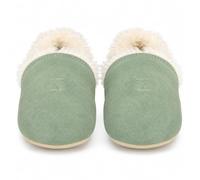 Dotty Fish Baby & Kids Suede Barefoot Slippers - Boys & Girls, 6 Styles, Non-Slip Soft Soles, Warm Fleece-Lined House Shoes, Elasticated Ankles, Podiatry Approved - Green 2-3 Years