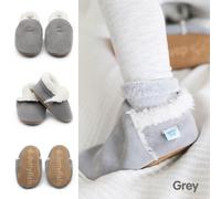 Dotty Fish Baby & Toddler Soft Suede Slippers - Non-Slip, Warm Fleece-Lined Shoes - Soft Grey. 6-12 Months (3 UK Child)