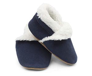 Dotty Fish Suede Baby Slippers. Toddler/Young Kids Slippers. Warm Fleece Lined. Navy. Non-Slip Soft Sole. 12-18 Months. Boys. Girls(Size: 5 UK Child)