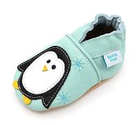 Dotty Fish Soft Leather Baby Shoes. Toddler Shoes. Non Slip Suede Soles. Penguin on Pale Blue Shoe for Boys and Girls. 3-4 Years (9 UK Child)