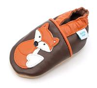 Dotty Fish Soft Leather Baby Shoes. Toddler Shoes. Boys and Girls. Non Slip. Brown Shoe with Fox. 6-12 Months (3 UK Child)