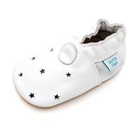 Dotty Fish Unisex Soft Leather Baby & Kids Shoes - Barefoot, Non-Slip Suede Sole, Podiatrist Recommended, Lightweight, Flexible, Breathable, British Brand - White with Cut-Out Stars - 18-24 Months