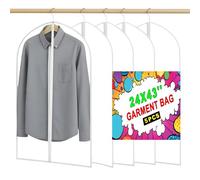 DOTUHAO Garment Bag, Translucent 24'' x 43'' Suit Bag, 5 Packs, Dress Bags for Gowns, Garment Bags for Travel, Travel Garment Bag, Garment Bags for Hanging Clothes, Washable Suit Cover (24'' x 43'')