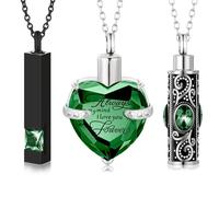 DOTUIARG 3 Pieces Cremation Urn Necklace for Ashes Keepsake Cremation Jewelry Vertical Bar/Heart/Cylinder Urn Necklace