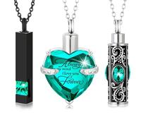 DOTUIARG 3 Pieces Cremation Urn Necklace for Ashes Keepsake Cremation Jewelry Vertical Bar/Heart/Cylinder Urn Necklace