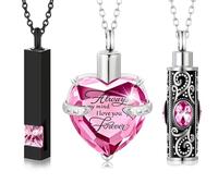 DOTUIARG 3 Pieces Cremation Urn Necklace for Ashes Keepsake Cremation Jewelry Vertical Bar/Heart/Cylinder Urn Necklace
