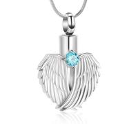 DOTUIARG Angel Wing Heart Cremation Jewelry Urn Necklace for Ashes for Women Birthstone Urn Locket Pendant for Mom