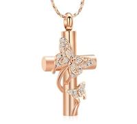 DOTUIARG Butterfly Cross Urn Necklace for Ashes Cremation Jewelry for Women Men Memorial Keepsake Ashes Funeral Gift