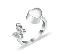 DOTUIARG Butterfly Heart Cremation Ring for Ashes for Women Loved Ones Memorial Ashes Holder Urns Hand Ring Funeral Keepsake Jewelry