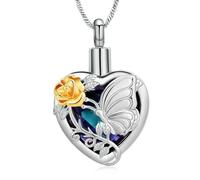 DOTUIARG Butterfly Urn Necklace for Ashes Rose Cremation Jewelry Heart Ashes Pendant for Women Stainless Steel Keepsake Memorial Jewelry