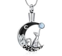 DOTUIARG Cat Hold Moon Cremation Urn Necklace For Dog Cats Pet Ashes Stainless Steel Pendant Women Man Cremation Jewelry