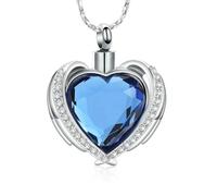 DOTUIARG Cremation Jewelry Angel Wing Heart Urn Pendant Necklaces for Women Crystals Birthstone Human Ashes Memorial Locket Keepsake