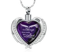 DOTUIARG Cremation Jewelry Angel Wing Heart Urn Pendant Necklaces for Women Crystals Birthstone Human Ashes Memorial Locket Keepsake