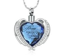 DOTUIARG Cremation Jewelry Angel Wing Heart Urn Pendant Necklaces for Women Crystals Birthstone Human Ashes Memorial Locket Keepsake