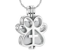 DOTUIARG Cremation Jewelry for Ashes Pets Stainless Steel DogPaw Memorial Urn Necklace Locket Cross Paw Jar Pendant Keepsake