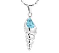 DOTUIARG Cremation Urn For Necklace Conch With Blue/Red Crystal Ashes Pendant Stainless Steel Keepsake Necklace Jewelry