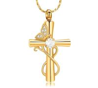 DOTUIARG Cross Urn Necklace for Ashes Butterfly Cremation Jewelry Ashes Holder Keepsake Human Pet Funeral Memorial Pendant for Women