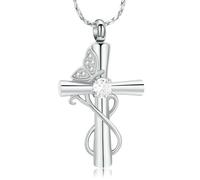 DOTUIARG Cross Urn Necklace for Ashes Butterfly Cremation Jewelry Ashes Holder Keepsake Human Pet Funeral Memorial Pendant for Women