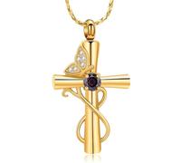 DOTUIARG Cross Urn Necklace for Ashes Butterfly Cremation Jewelry Ashes Holder Keepsake Human Pet Funeral Memorial Pendant for Women