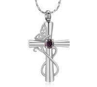 DOTUIARG Cross Urn Necklace for Ashes Butterfly Cremation Jewelry Ashes Holder Keepsake Human Pet Funeral Memorial Pendant for Women