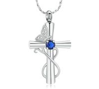 DOTUIARG Cross Urn Necklace for Ashes Butterfly Cremation Jewelry Ashes Holder Keepsake Human Pet Funeral Memorial Pendant for Women