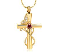 DOTUIARG Cross Urn Necklace for Ashes Butterfly Cremation Jewelry Ashes Holder Keepsake Human Pet Funeral Memorial Pendant for Women
