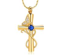 DOTUIARG Cross Urn Necklace for Ashes Butterfly Cremation Jewelry Ashes Holder Keepsake Human Pet Funeral Memorial Pendant for Women