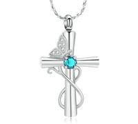 DOTUIARG Cross Urn Necklace for Ashes Butterfly Cremation Jewelry Ashes Holder Keepsake Human Pet Funeral Memorial Pendant for Women