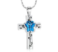 DOTUIARG Cross Urn Necklace for Ashes Butterfly Cremation Jewelry Stainless Steel Ashes Pendant Memorial Ashes Keepsake Jewelry for Women