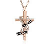 DOTUIARG Cross Urn Necklace for Ashes Dragonfly Cremation Jewelry Stainless Steel Keepsake Ash Pendant Memorial Urn Jewelry for Women Men