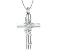 DOTUIARG Cross Urn Necklace for Ashes Sunflower Cremation Jewelry Stainless Steel Ashes Pendant Keepsake Memorial Necklace for Women Men