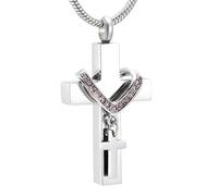 DOTUIARG Cross With Crystal Cremation Jewelry For Ashes Stainless Steel Memorial Urn Necklace Ashes Locket Keepsake