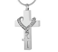 DOTUIARG Cross With Crystal Cremation Jewelry For Ashes Stainless Steel Memorial Urn Necklace Ashes Locket Keepsake