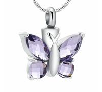 DOTUIARG Crystal Butterfly Pendant Necklace Cremation Urn Purple/Blue/Red/Green/Pink Color Memorial Jewelry cremains Keepsake