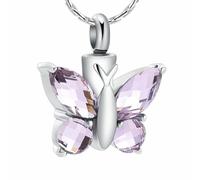 DOTUIARG Crystal Butterfly Pendant Necklace Cremation Urn Purple/Blue/Red/Green/Pink Color Memorial Jewelry cremains Keepsake
