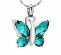DOTUIARG Crystal Butterfly Pendant Necklace Cremation Urn Purple/Blue/Red/Green/Pink Color Memorial Jewelry cremains Keepsake