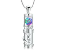 DOTUIARG Cylinder Cremation Jewelry for Ashes Flower Pendant Urn Necklace Keepsake Human Pet Memorial Gift for Women Men