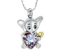 DOTUIARG Elephant Urn Necklace Cremation Jewelry for Ashes Heart Crystal Memorial Pendant Human Pet Keepsake Gift for Women Men