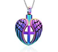 DOTUIARG Heart Angel Wing Urn Necklace for Ashes Cross Cremation Jewelry Stainless Steel Keepsake Memorial Ashes Pendant for Women Men