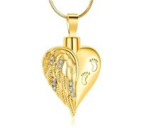 DOTUIARG Heart Urn Necklace for Ashes for Women Cremation Jewelry Angel Wing Urn Locket Necklace