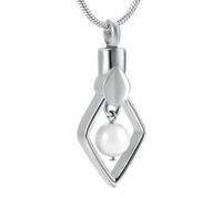 DOTUIARG Memorial Ashe Jewelry For Women Pearl Charm Rhombus Shape Stainless Steel Cremation Necklace Urn Pendant