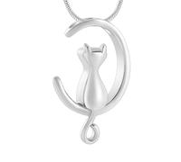 DOTUIARG Moon Urn Necklace for Ashes Cat Cremation Jewelry Stainless Steel Ashes Pendant Keepsake Memorial Pet Ash Jewelry for Women Men