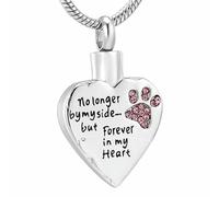 DOTUIARG No Longer By My Side But Forever In My Heart Cremation Jewelry For Ashes Stainless Steel Pet Paw Keepsake Memorial Urn Necklaces