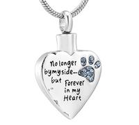 DOTUIARG No Longer By My Side But Forever In My Heart Cremation Jewelry For Ashes Stainless Steel Pet Paw Keepsake Memorial Urn Necklaces