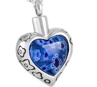 DOTUIARG Red/Blue/Multicolor Glass Flower Heart Pendant Women Murano Keepsake Jewelry Cremation Necklace for Ashes